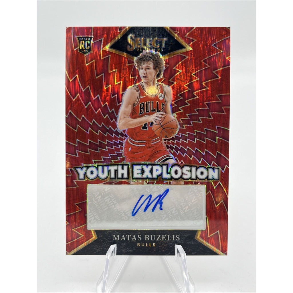 2024-25 Panini Select Matas Buzelis Rookie Auto /99 Youth Explosion Red Prizm