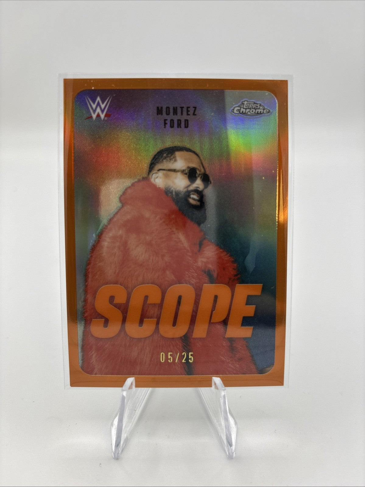 2026 Topps Chrome WWE Montez Ford Scope TRUE ORANGE /25 Wrestling Insert