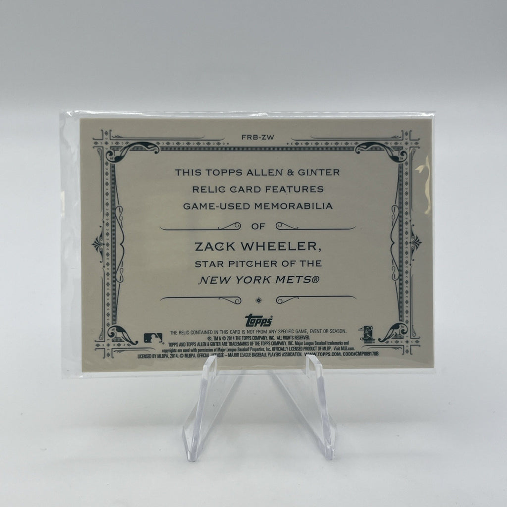 2014 Topps Allen & Ginter's - Full Size Relics B Zack Wheeler #FRB-ZW Jersey...