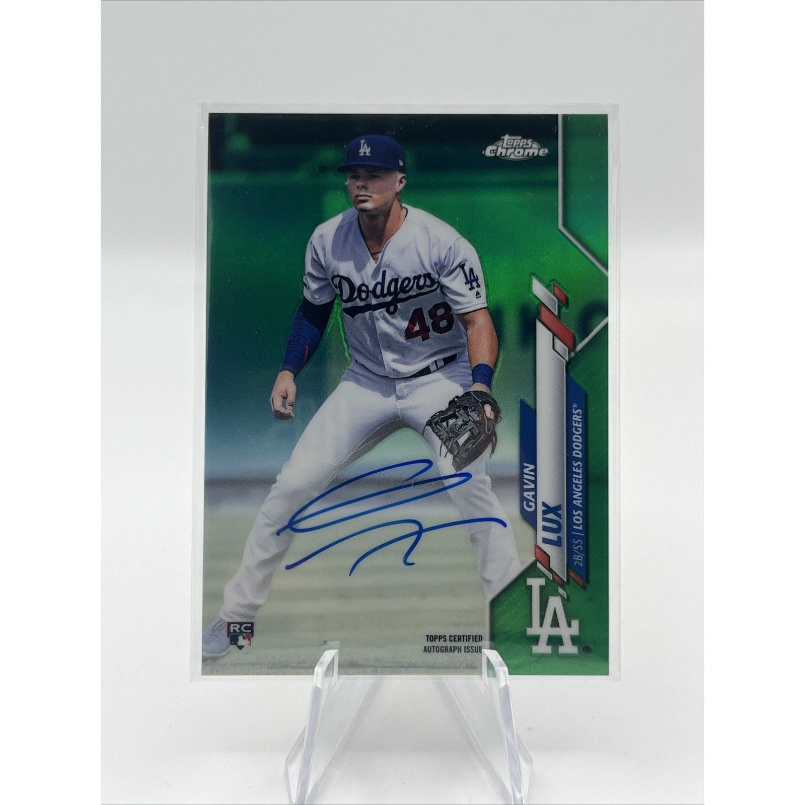 2020 Topps Chrome LA Dodgers Gavin Lux RC Green Refractor Auto /99