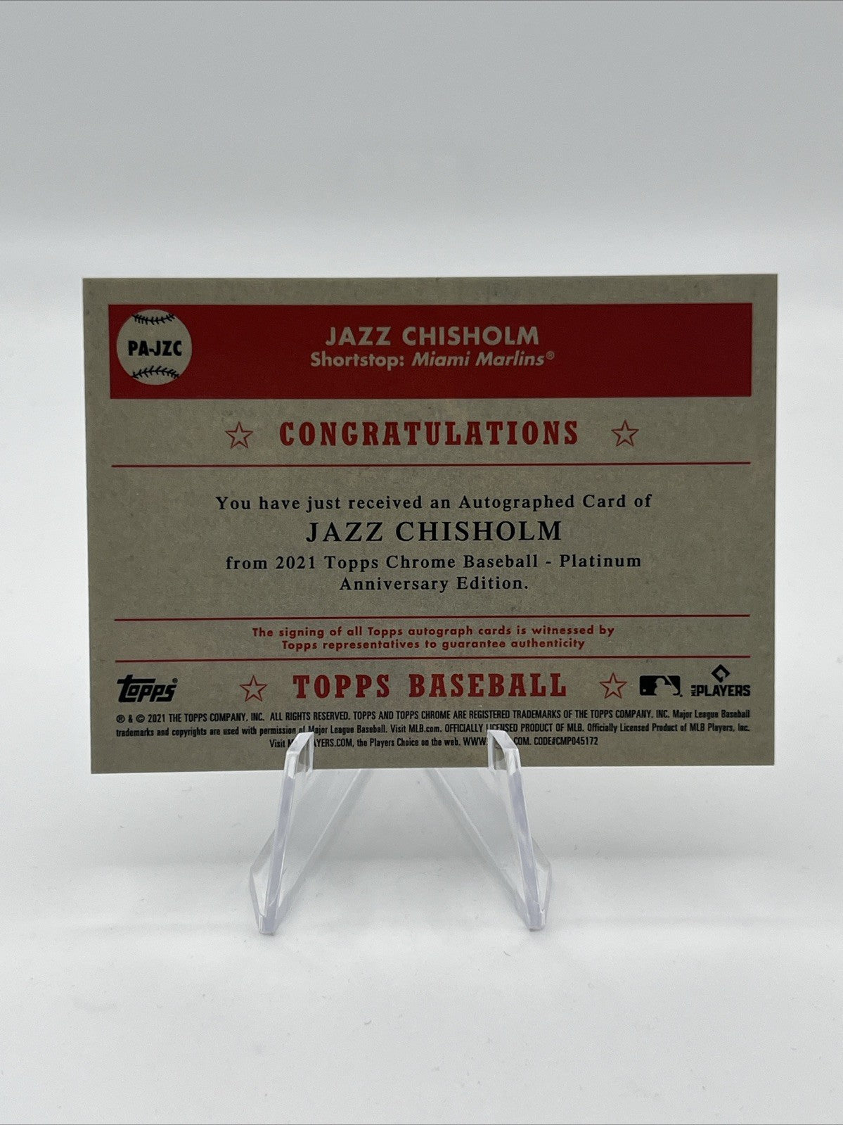 2021 Topps Chrome Jazz Chisholm Platinum Anniversary Rookie Auto #PA-JZC Signed