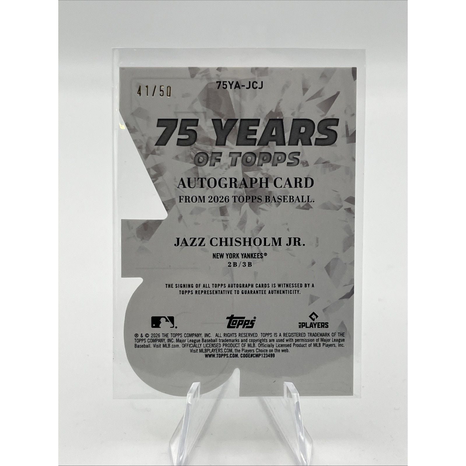 Jazz Chisholm Jr. 2026 Topps 75 Years Of Topps Die-Cut Auto Gold #/50 Yankees