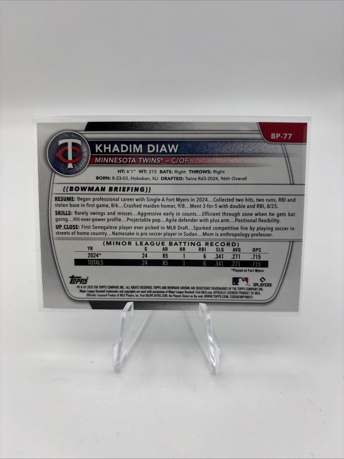 2025 Bowman - Prospects Khadim Diaw #BP-77 Purple Pattern /199 (RC)