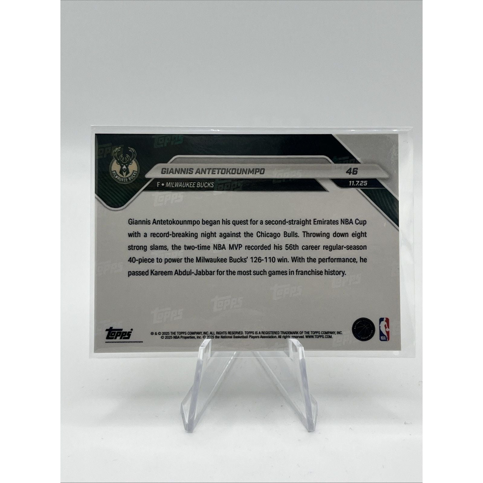 Giannis Antetokounmpo 2025-26 NBA Topps NOW - #46 Gold Foil Parallel #50/50