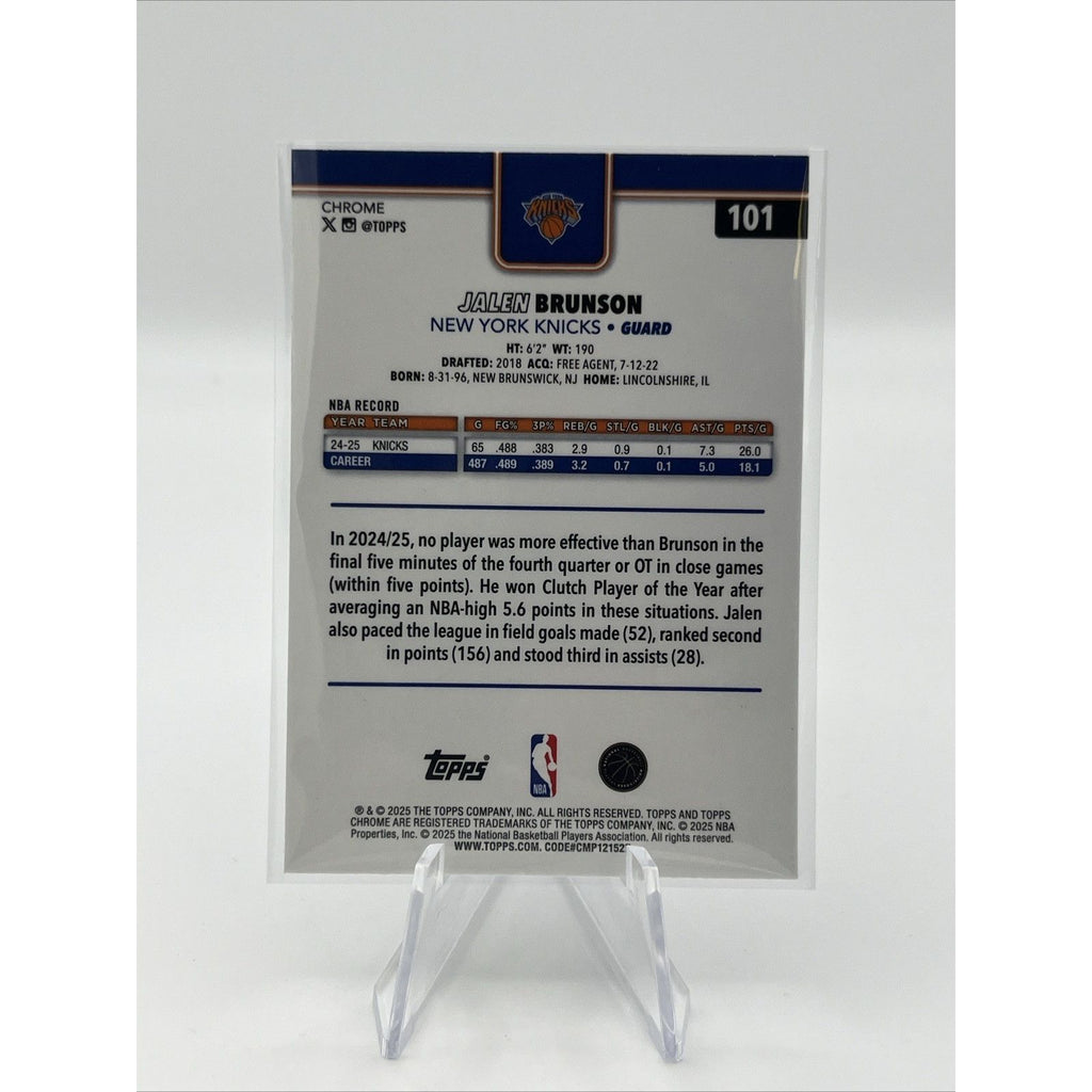 Topps Chrome Jalen Brunson #101 New York Knicks Basketball 2025-26