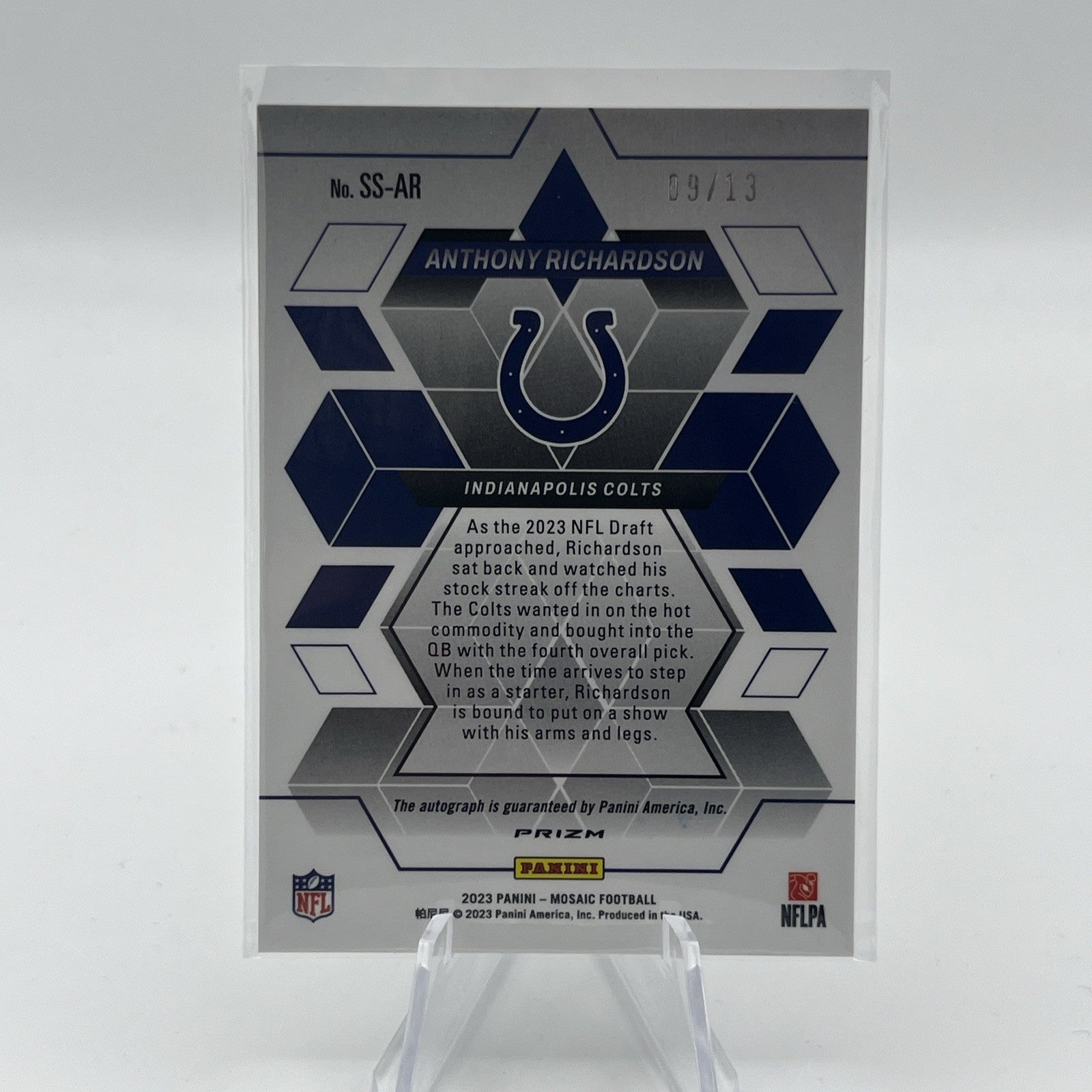 2023 Mosaic Anthony Richardson #SS-AR SHOWTIME SIGNATURES White Mosaic #/13