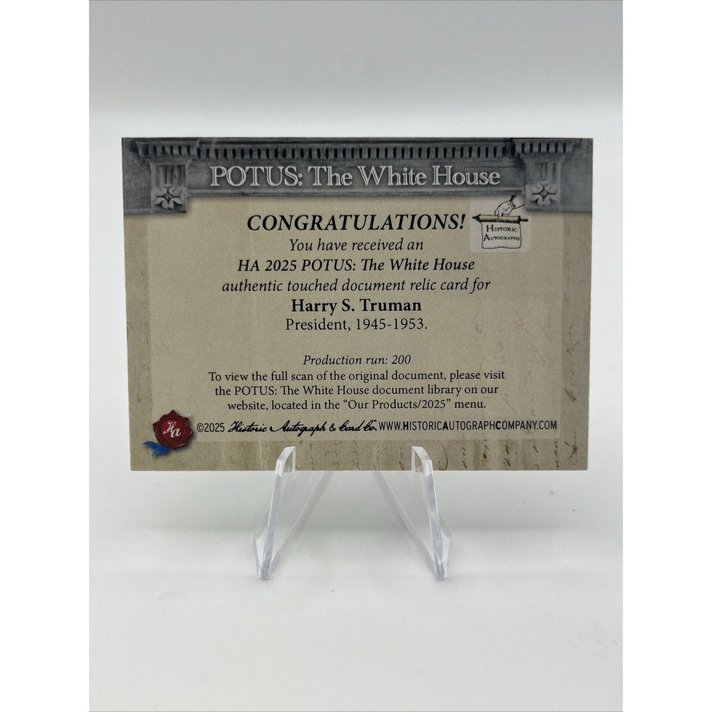 2025 Historic Autographs POTUS Harry S. Truman Touched #/200