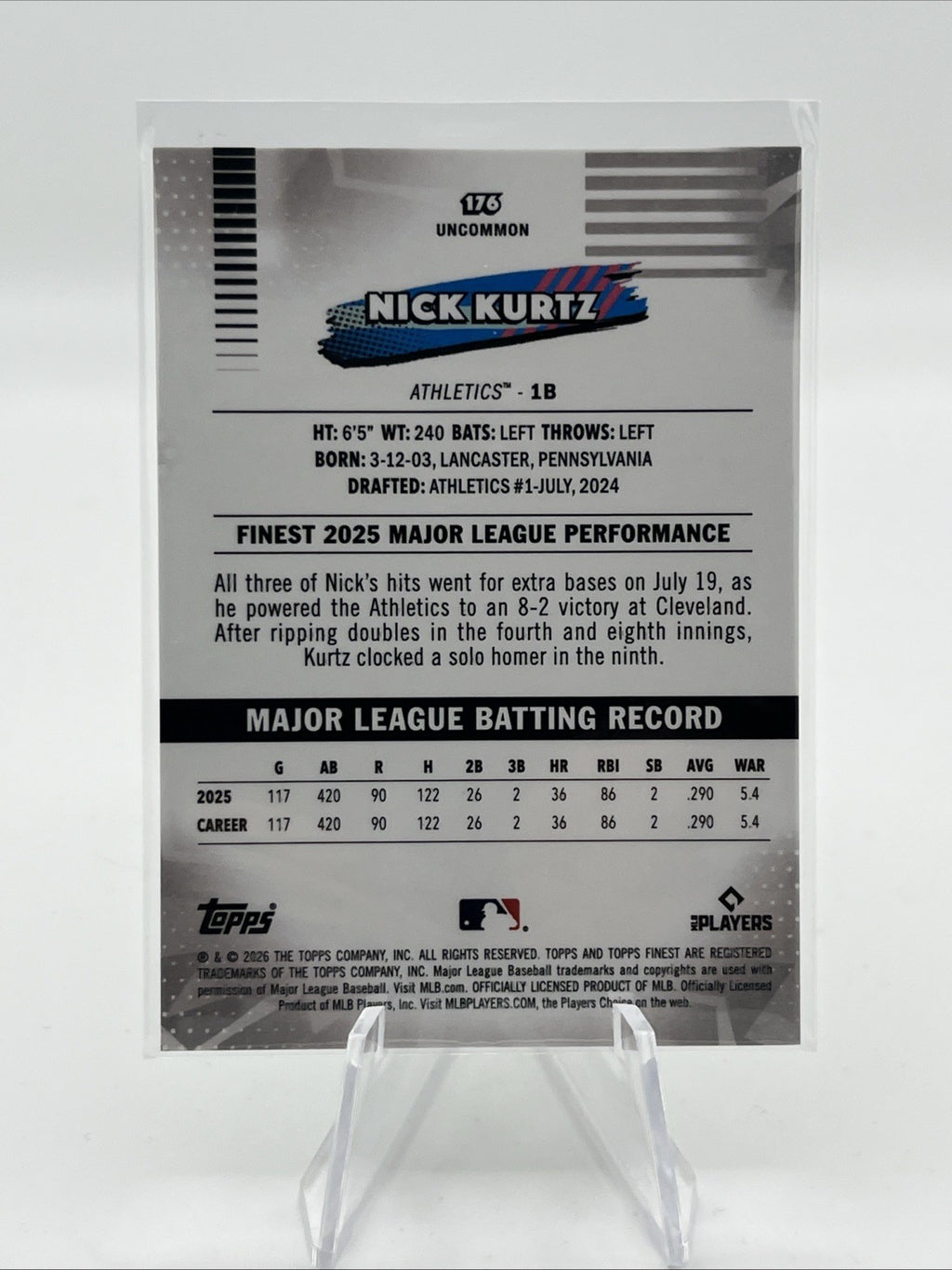 2026 Topps Finest Nick Kurtz Uncommon Green  X-Fractor /99