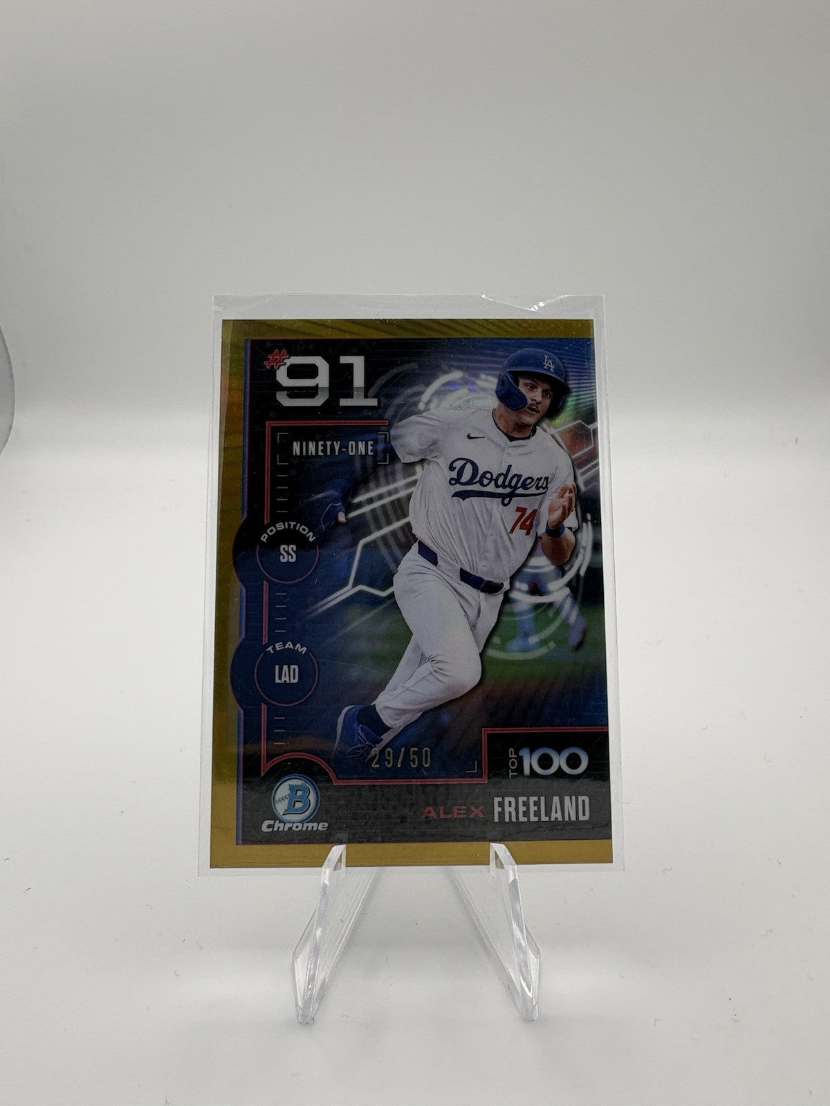 2025 Bowman #BTP-91 Alex Freeland Bowman Scouts Top 100 GOLD #/50