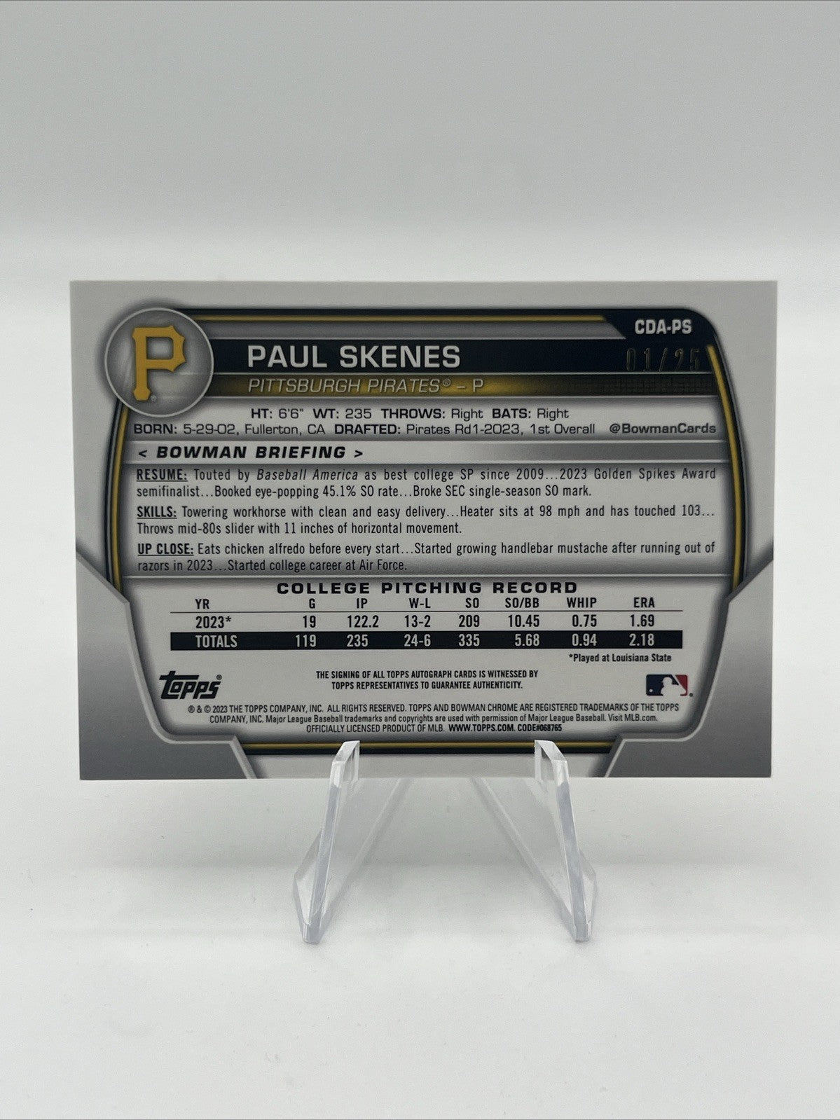 2023 BOWMAN DRAFT CHROME PAUL SKENES ORANGE WAVE  AUTO #/25 ‼️1st ON PRINT‼️