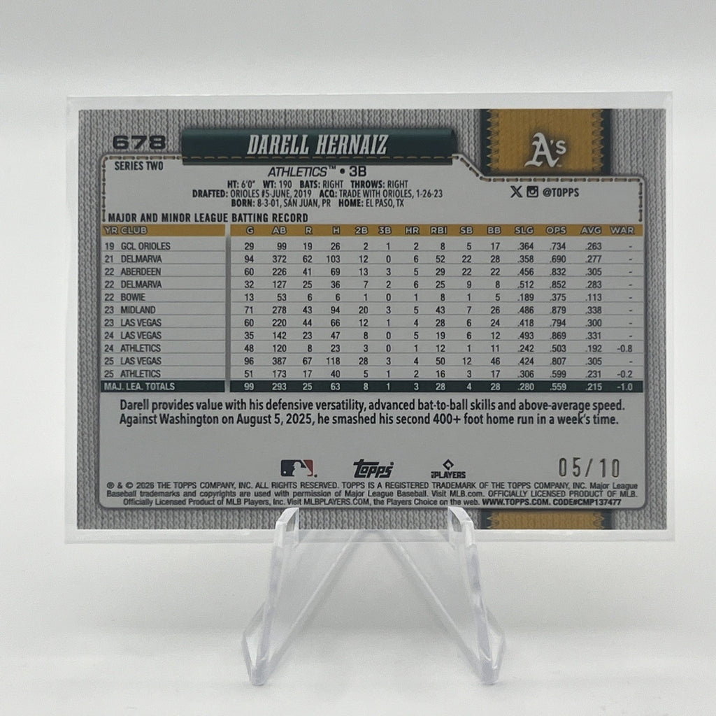 2026 Topps Series 2 Darell Hernaiz Black Holo Foil #/10 Athletics