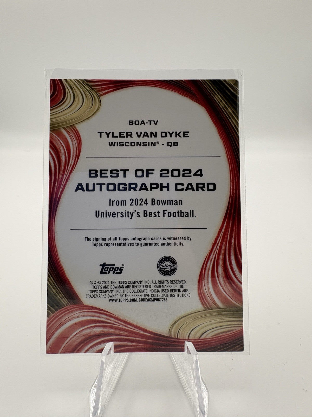 Tyler Van Dyke 2024 Bowman Best U Orange Refractor Auto /5 Wisconsin QB