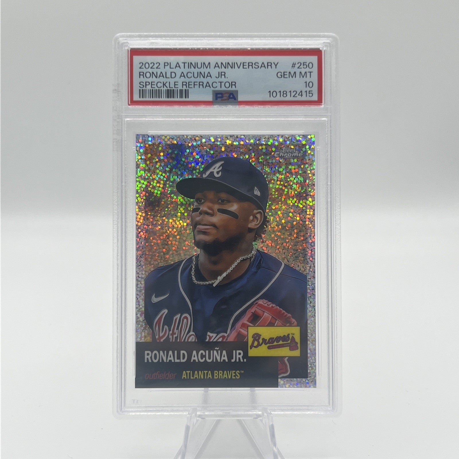 2022 Topps Chrome Platinum Anniversary Ronald Acuña Jr #250 Speckle /150 PSA 10