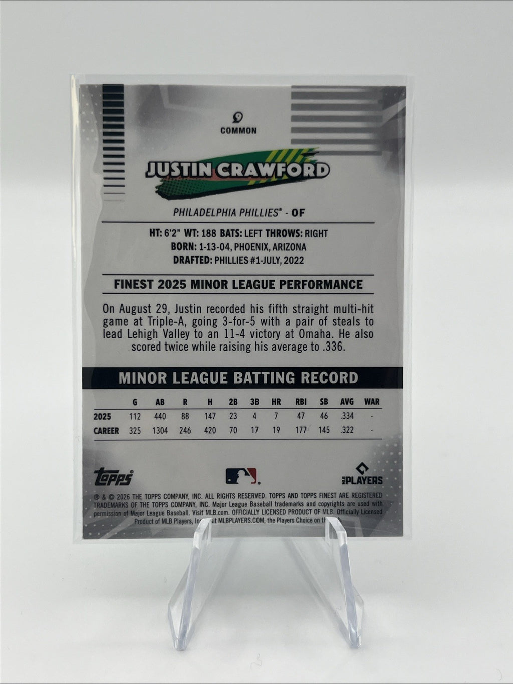 2026 Topps Finest Justin Crawford #9 Aqua Mini-Diamond Refractor /199 (RC)Common