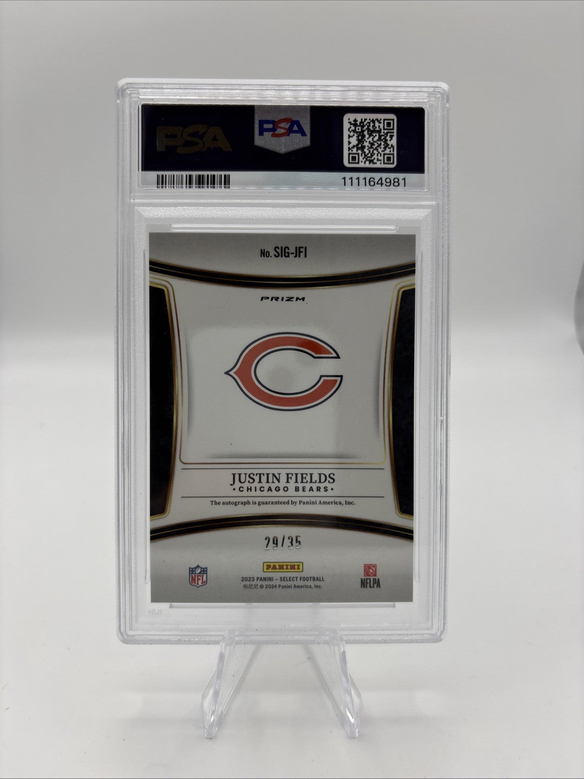 2023 Select Justin Fields Auto White Prizm /35 PSA 10