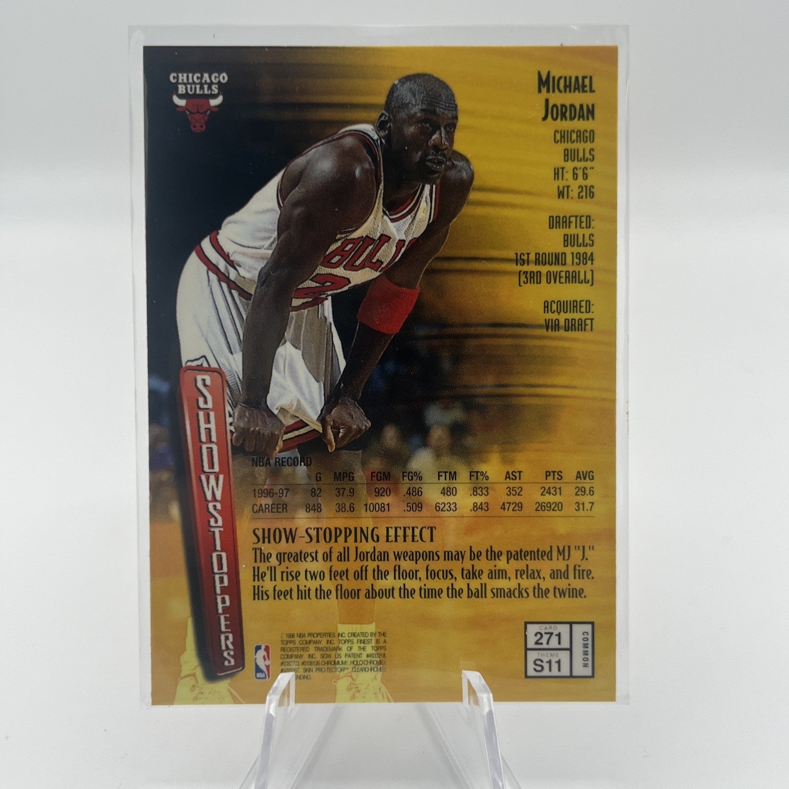1996 TOPPS FINEST # 271 SHOWSTOPPERS MICHAEL JORDAN WITH COATING 