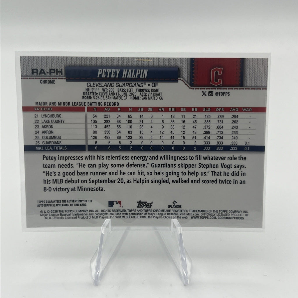 PETEY HALPIN Chrome Rookie Auto RC #RA-PH Guardians - 2026 Topps Chrome