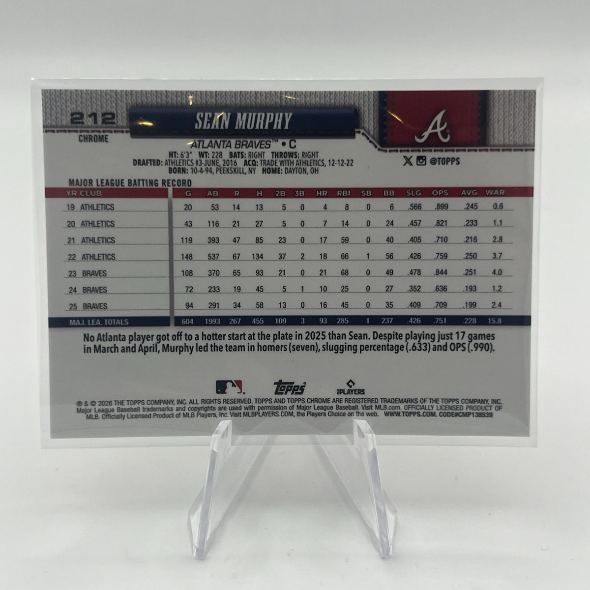 2026 Topps Chrome Sean Murphy #212 Orange Wave #/25 Braves