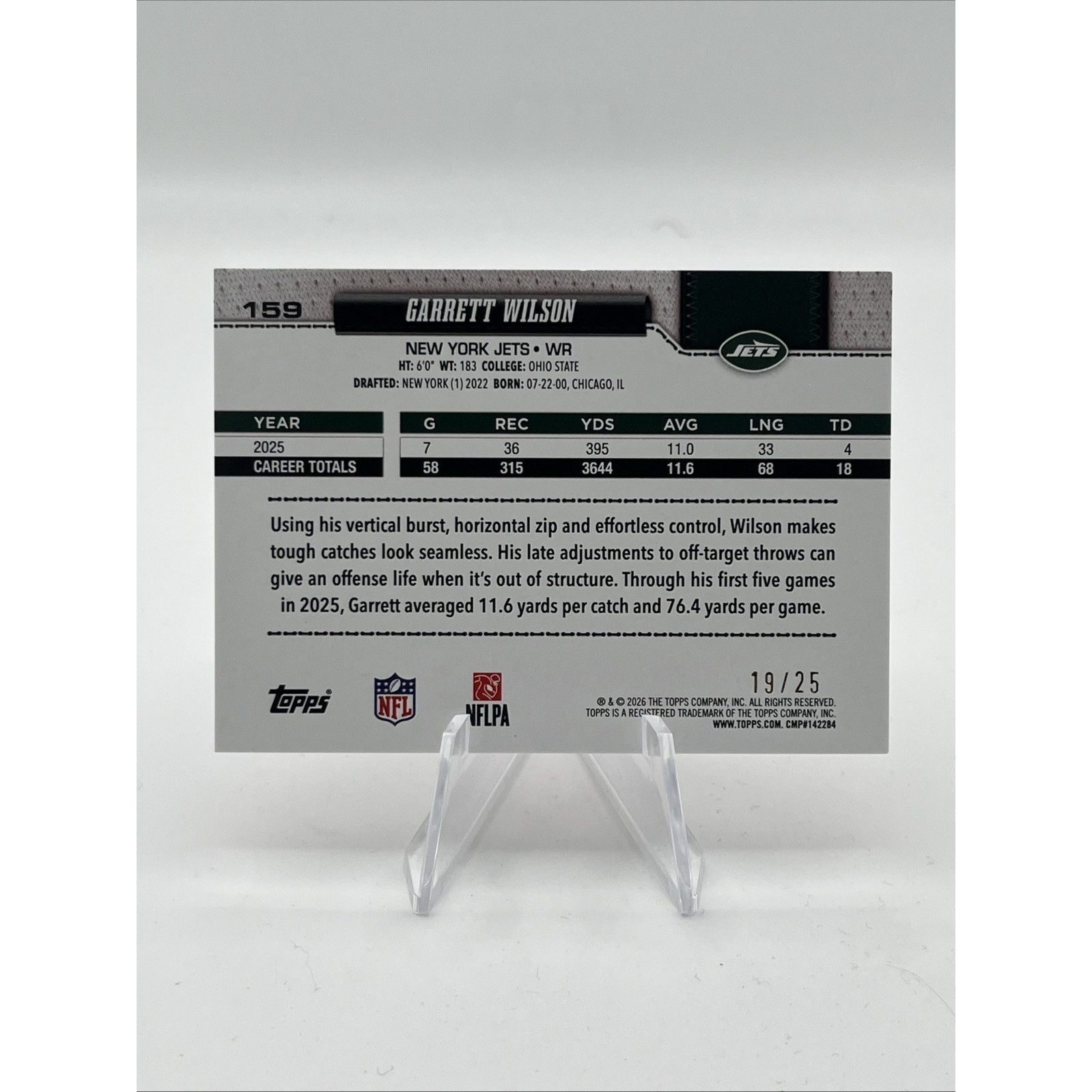 2026 Topps Football Garrett Wilson #159 Orange Rainbow Foil #/25 New York Jets