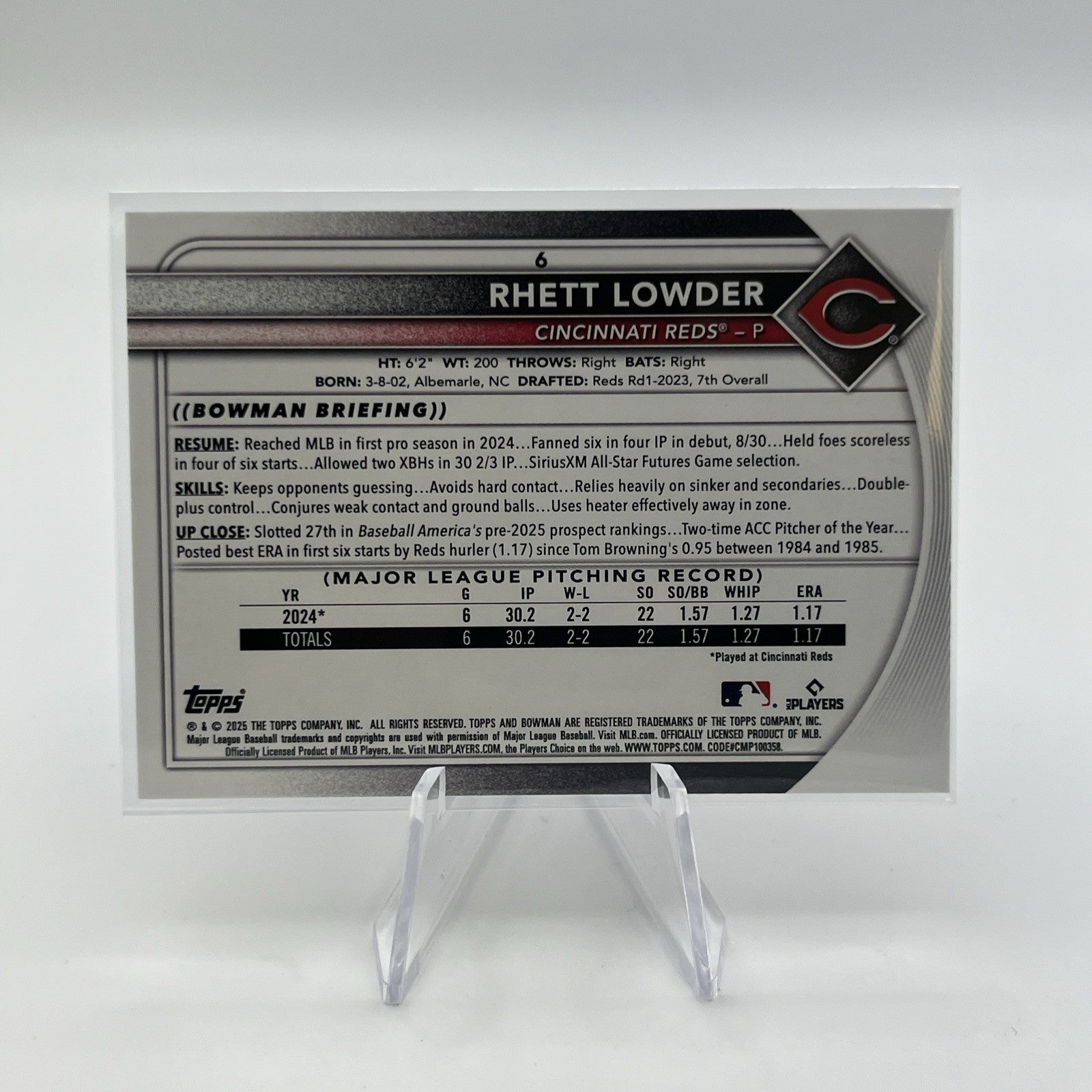 2025 Bowman - Rhett Lowder #6 Purple Pattern /199 (RC)