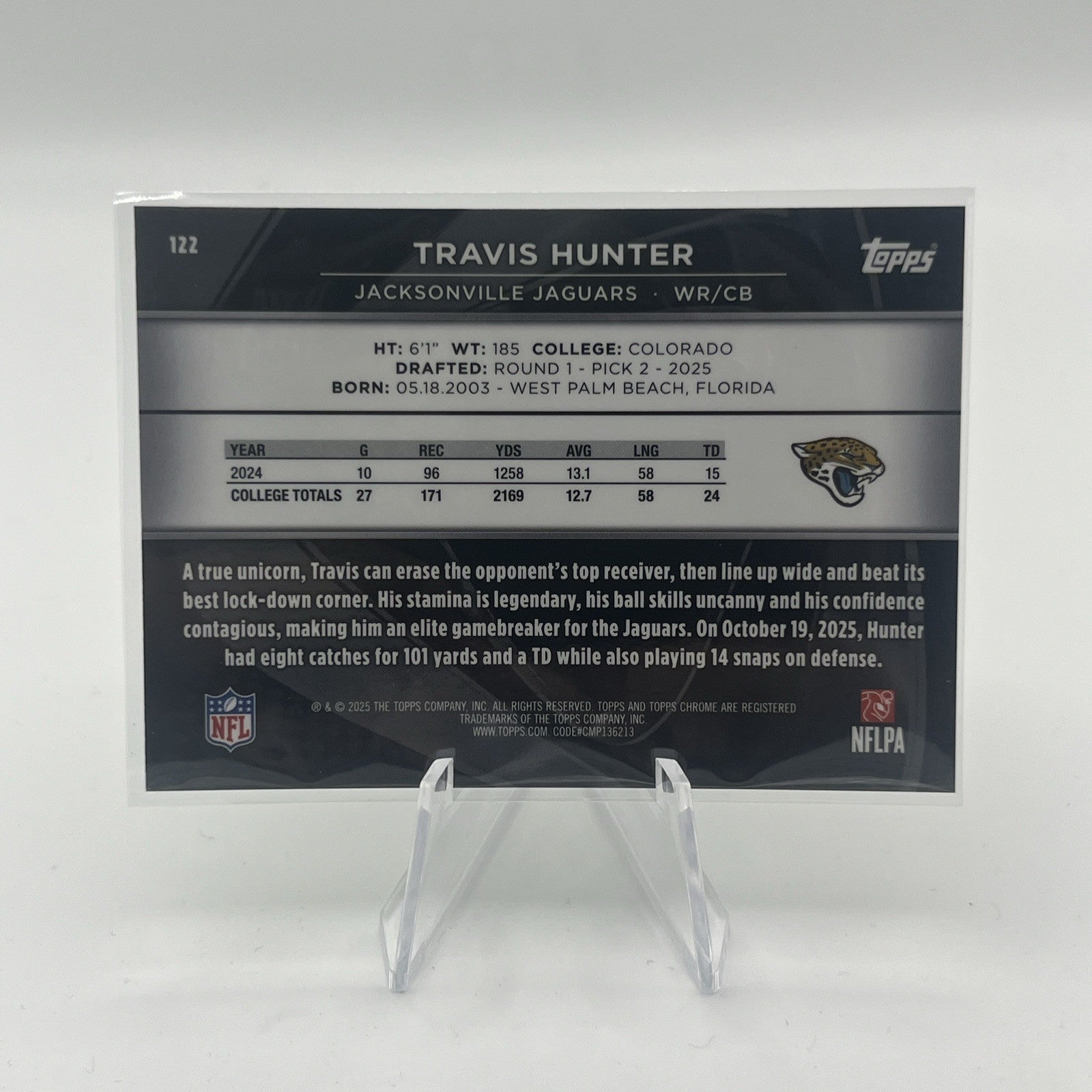 Topps 2025 Chrome Black Travis Hunter RC True Green Refractor /99 #122 Jaguars