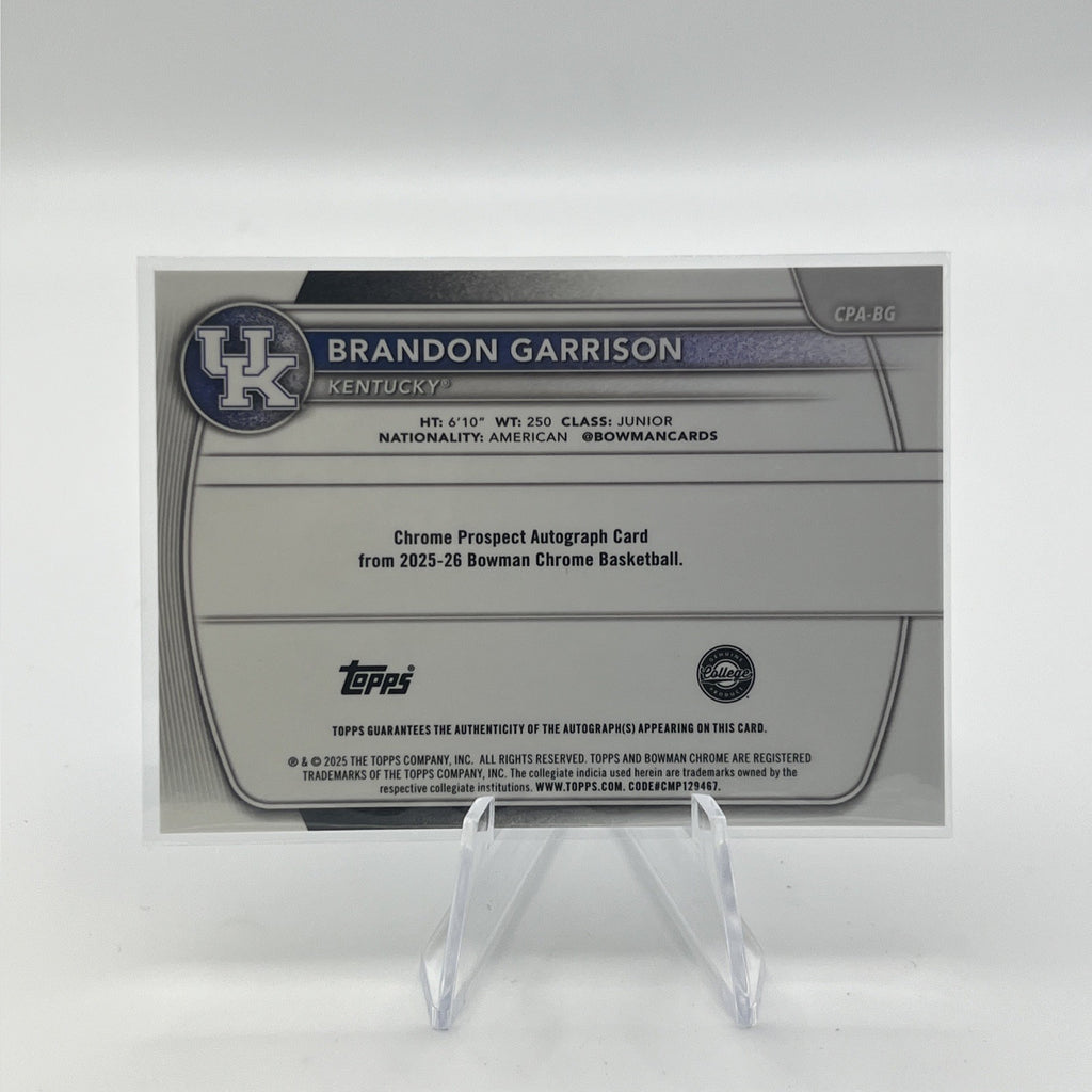 2025-26 Bowman Chrome U Brandon Garrison TRUE BLUE Refractor Auto #/150