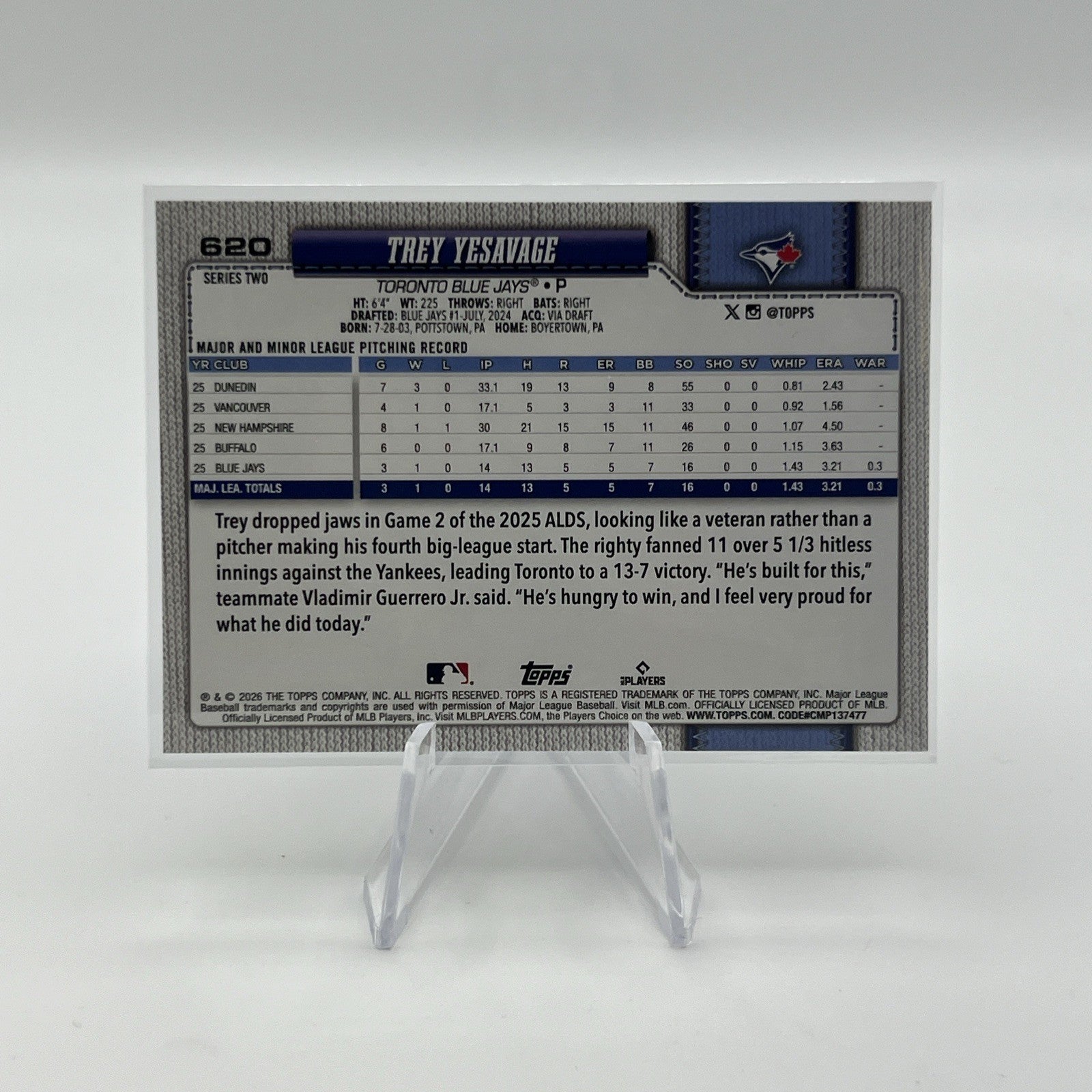 2026 Topps Series 2 Trey Yesavage #620 (RC)