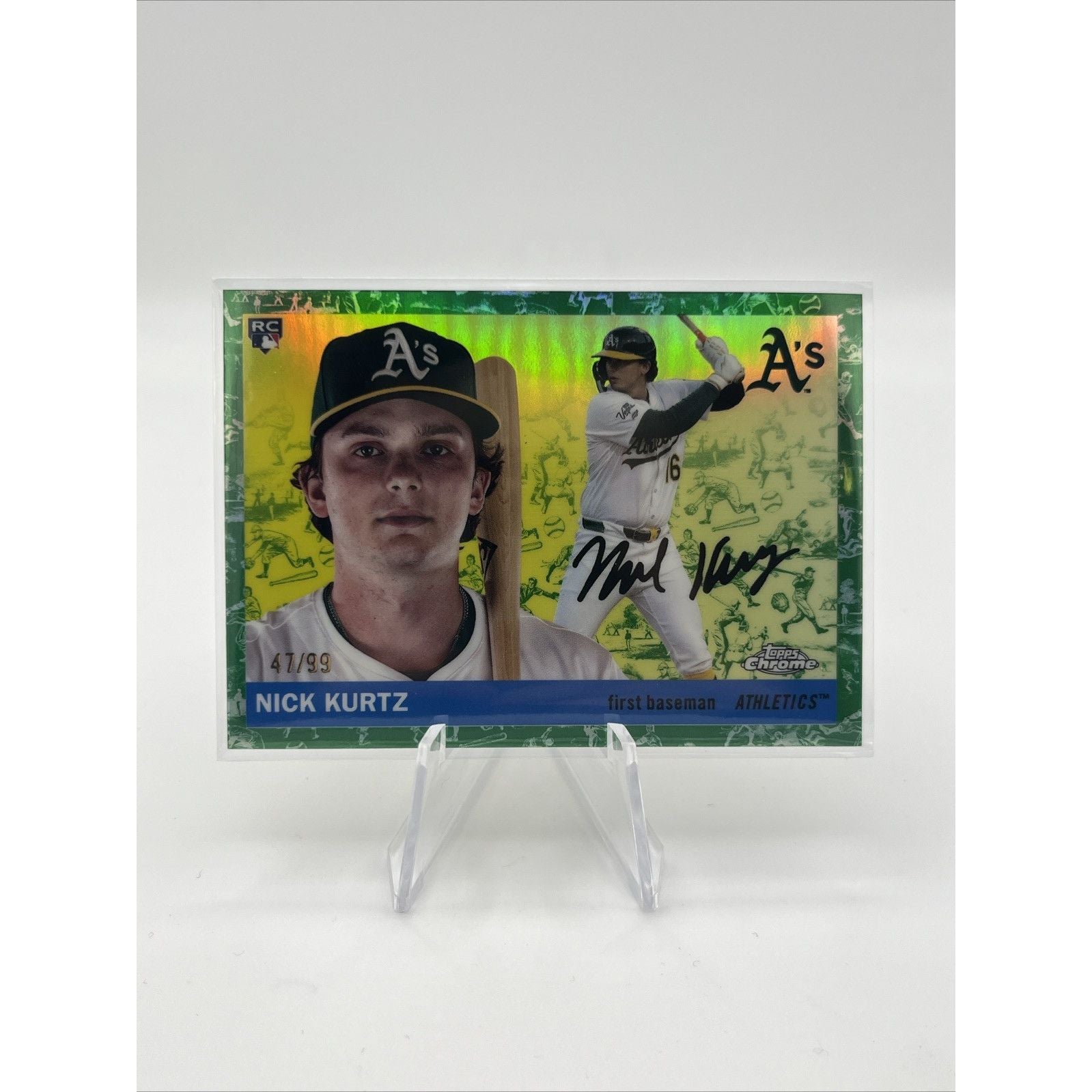 2025 Topps Chrome Platinum Nick Kurtz Green Toile Refractor /99 RC #254 A's