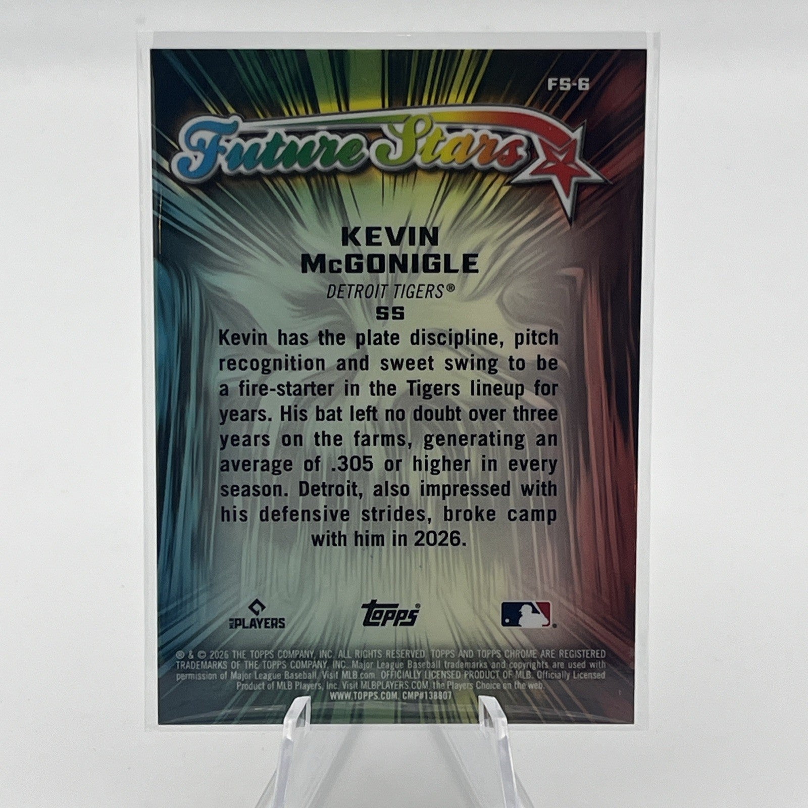 Topps 2026 Chrome Future Stars Kevin McGonigle RefractorDetroit Tigers FS-6 RC