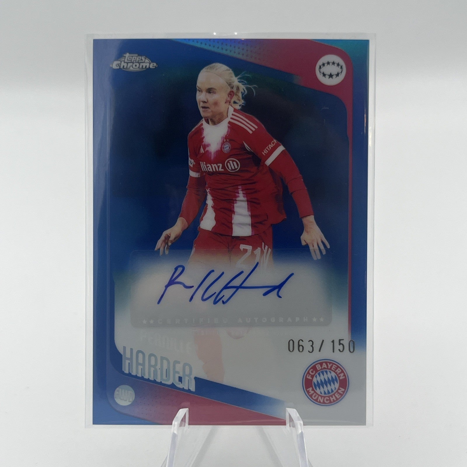 2025-26 Topps Chrome Womens UEFA #CA-PH Pernille Harder Blue Refractor Auto /150
