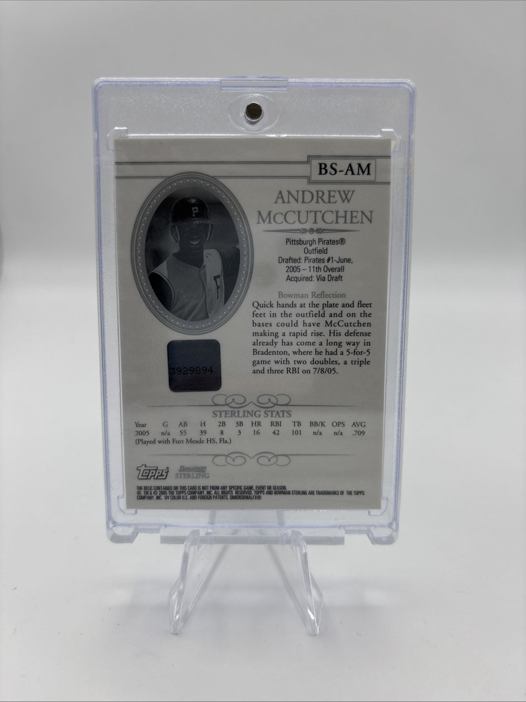 2005 Bowman Sterling - Andrew McCutchen #BS-AM Auto/Jersey (AU, MEM, RC)