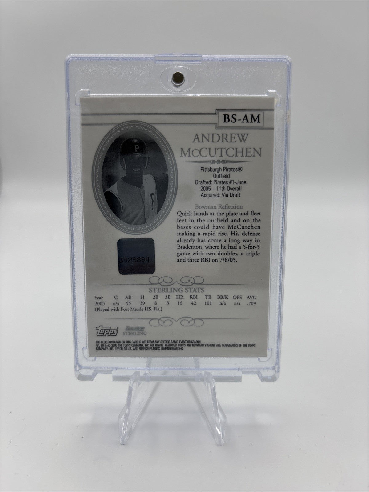 2005 Bowman Sterling - Andrew McCutchen #BS-AM Auto/Jersey (AU, MEM, RC)