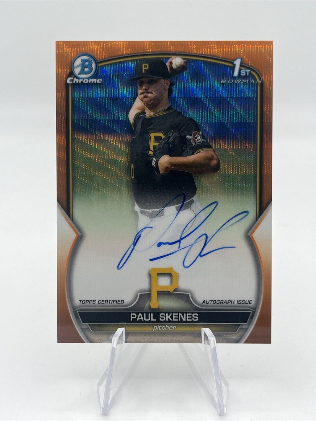 2023 BOWMAN DRAFT CHROME PAUL SKENES ORANGE WAVE  AUTO #/25 ‼️1st ON PRINT‼️
