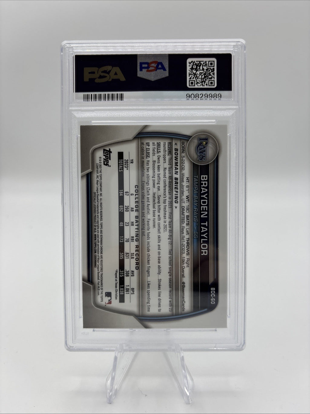 2023 Bowman Draft Brayden Taylor Yellow /75 PSA 10