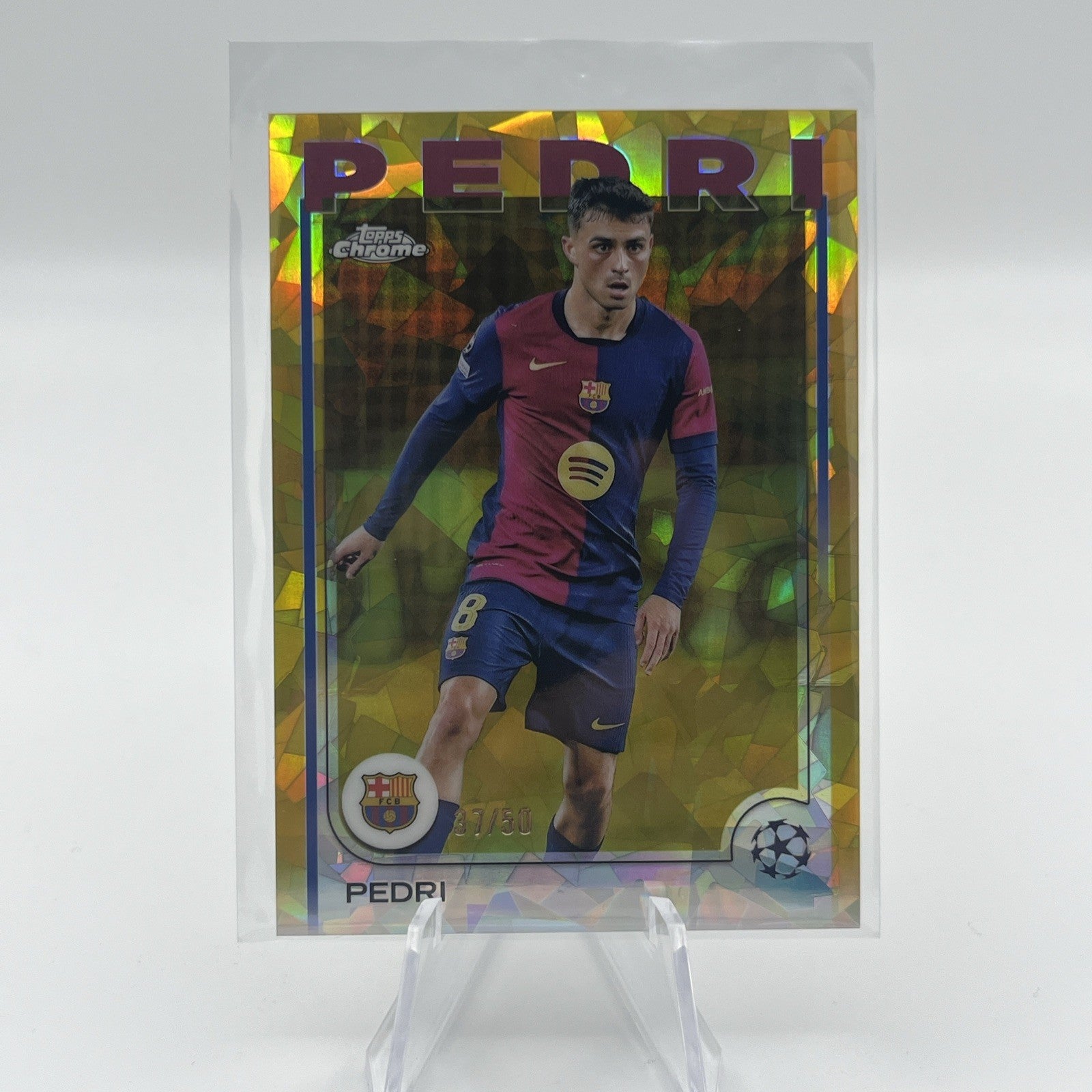 PEDRI 2024-25 Topps Chrome UEFA Club Competitions Gold Sapphire Refractor #/50
