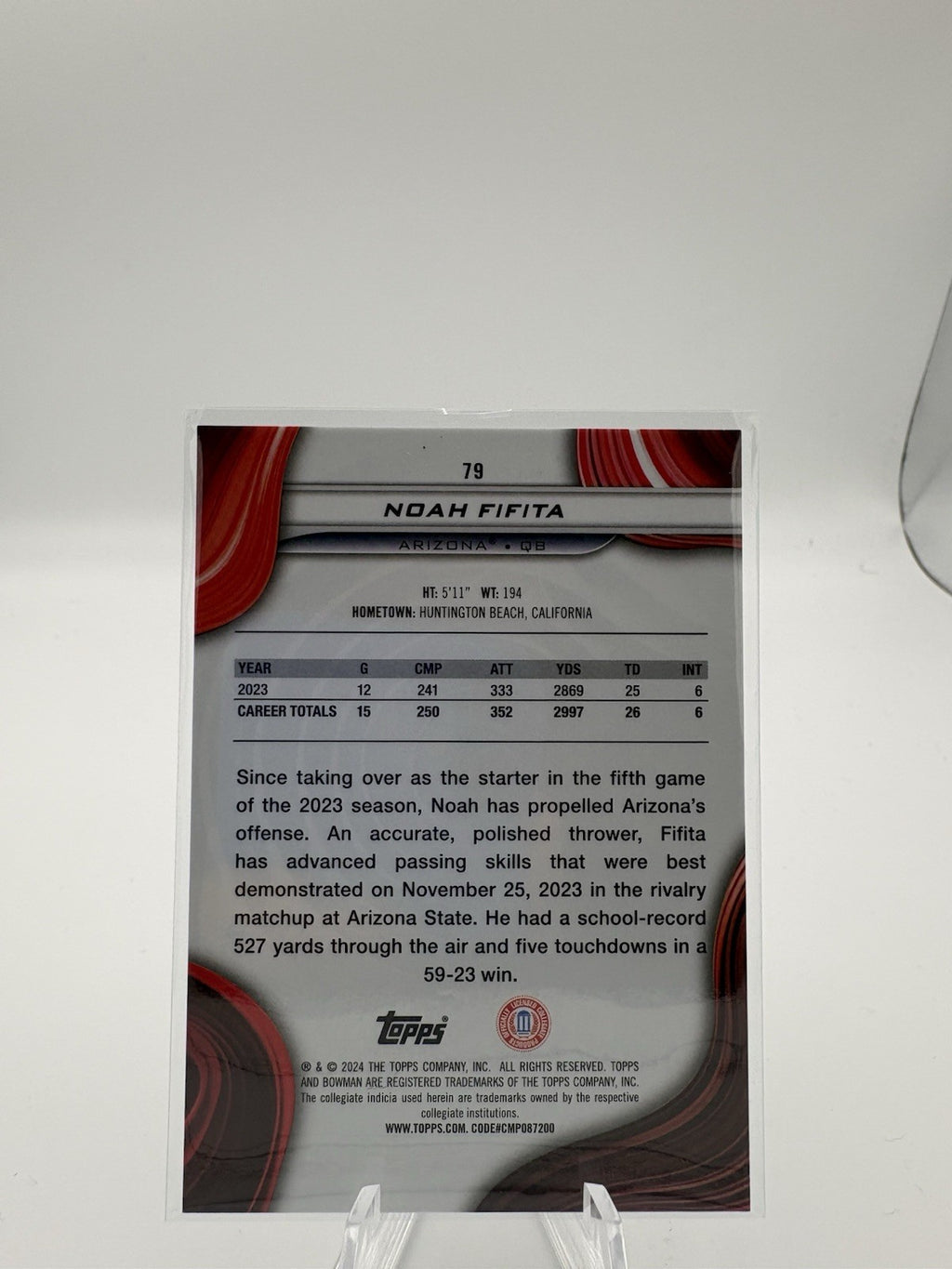 NOAH FIFITA # /15 SSP RC! 2024 Bowman U Best Teal Geometric ARIZONA SSP RC