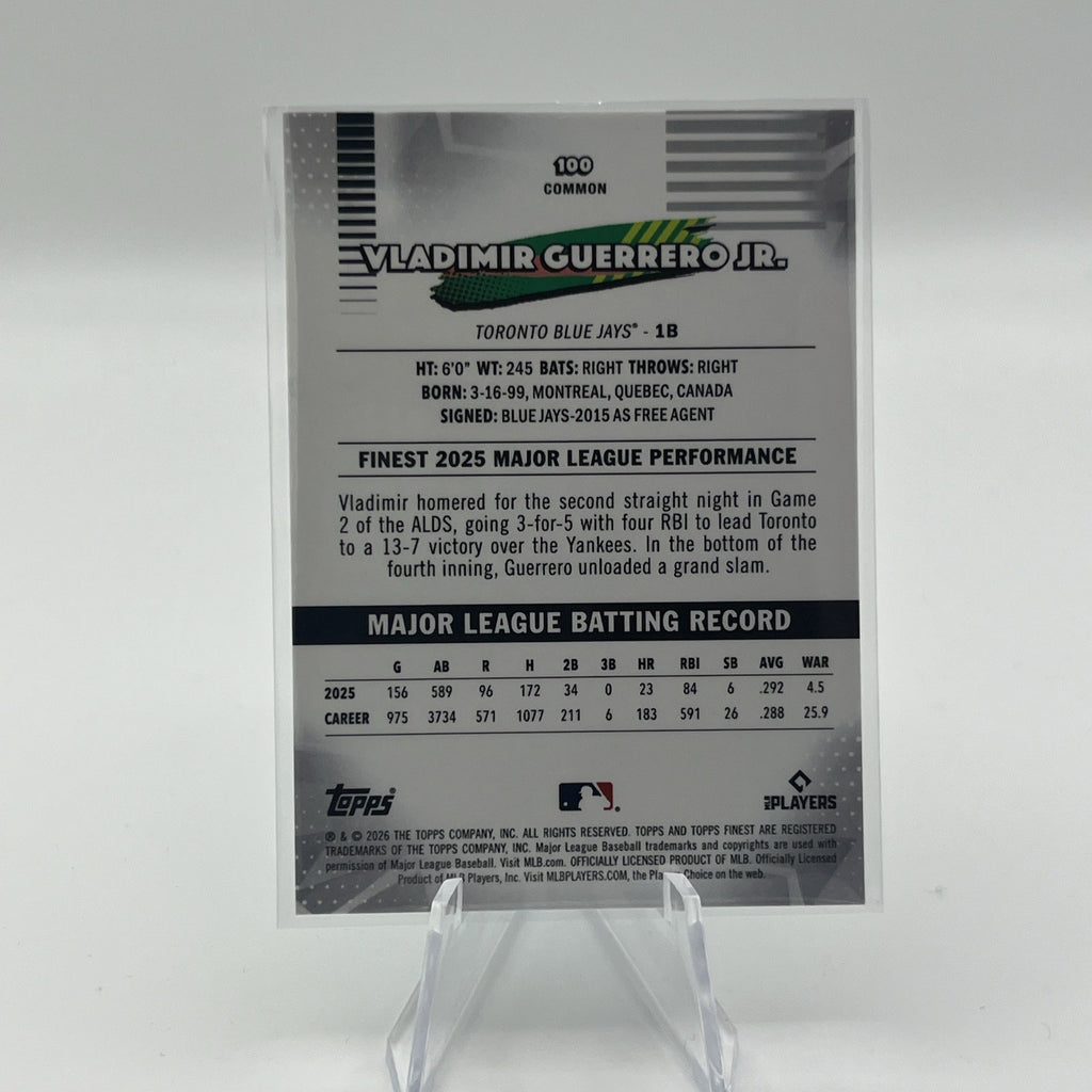 2026 Topps Finest Baseball Vladimir Guerrero Jr. #100 Aqua Refractor #/199