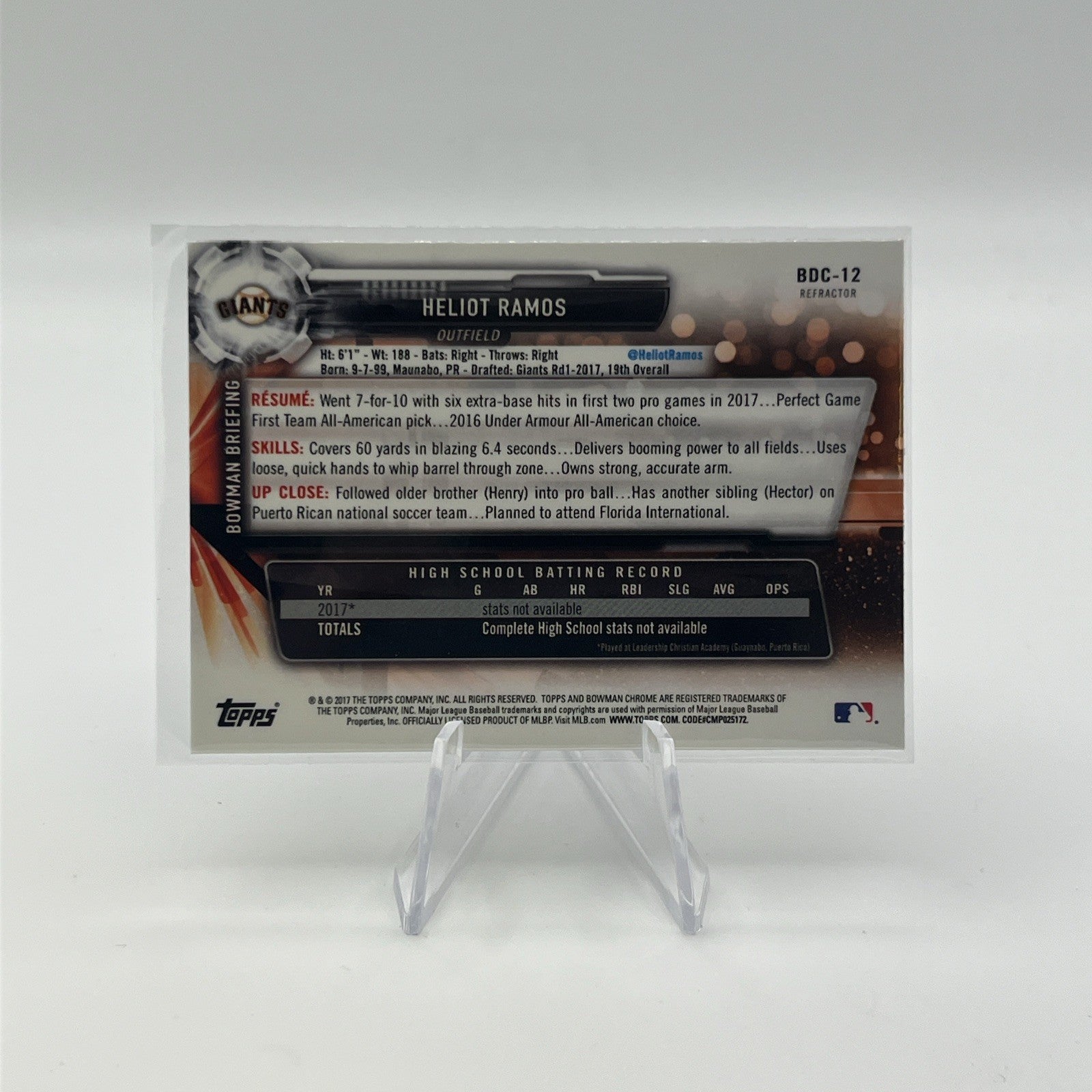 2017 Bowman Draft - Chrome Heliot Ramos #BDC-12 Refractor (RC)