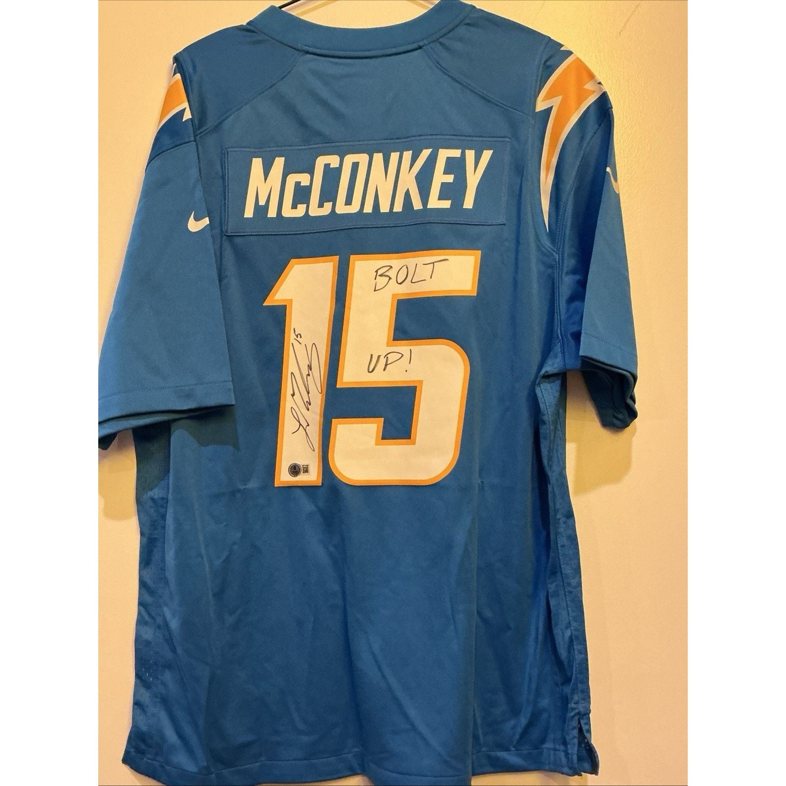 Ladd McConkey “Bolt Up” Signed Chargers #15 Jersey – Autographed NFL