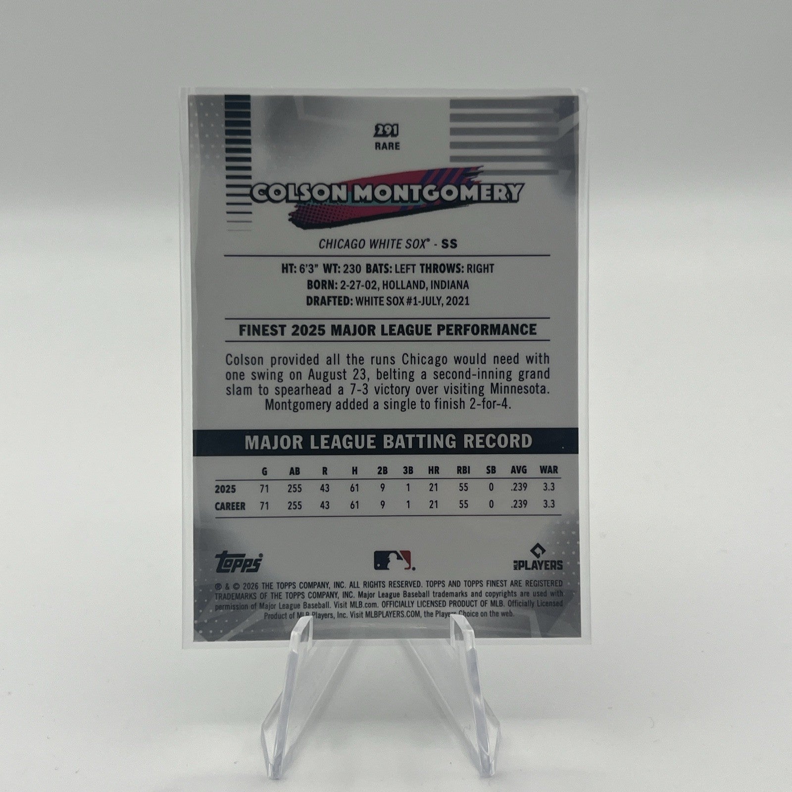 2026 Topps Finest Colson Montgomery #291 Rare Blue Refractor /150 (RC) White-Sox