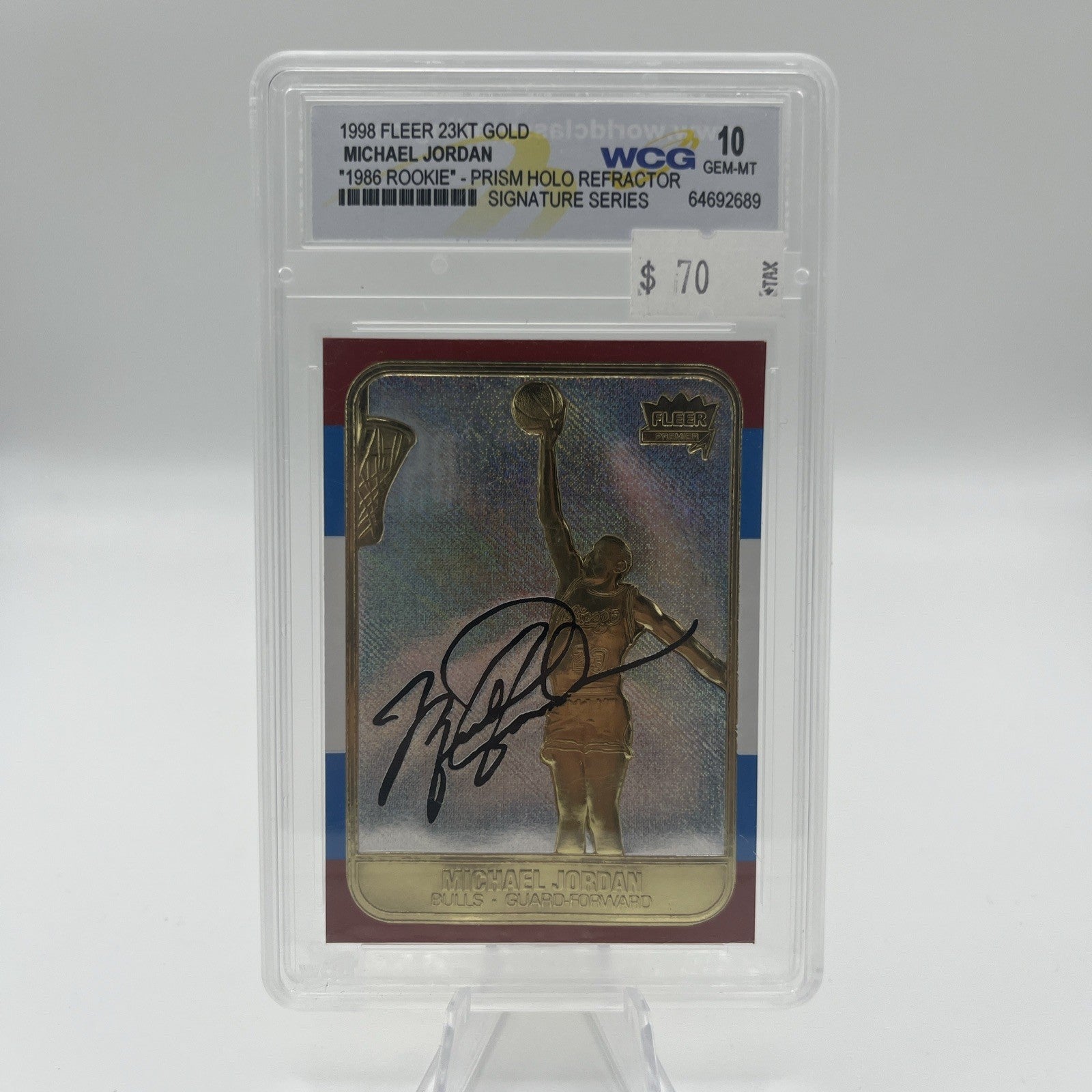 1998 Fleer 23kt Gold Prism Holo Refractor Michael Jordan Autographed