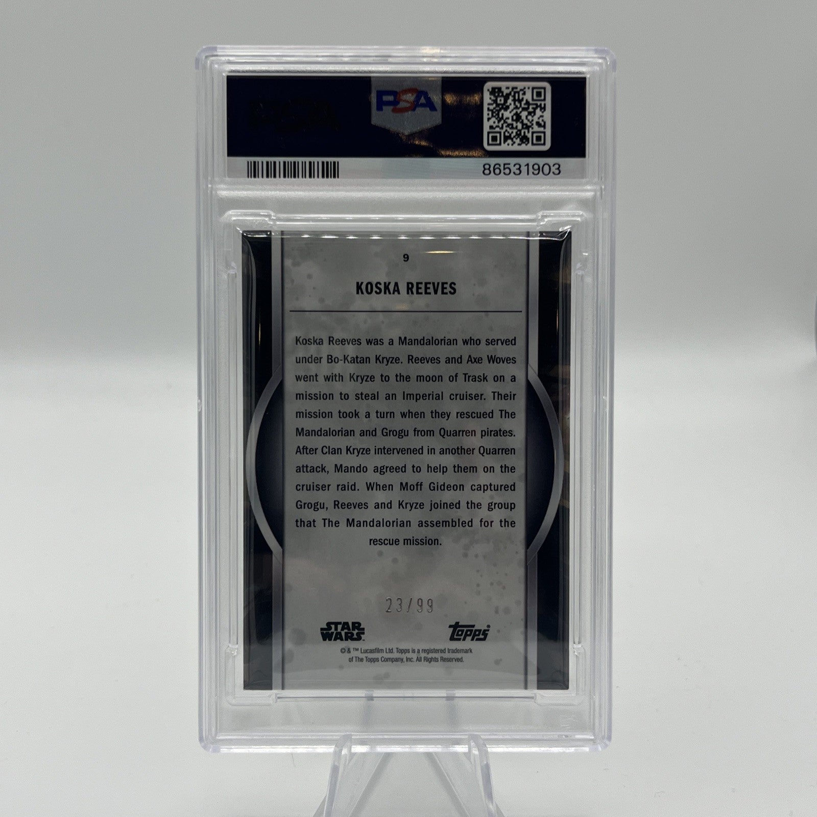 2022 TOPPS STAR WARS MASTERWORK #9 KOSKA REEVES  #/99 GREEN MANDALORIAN PSA 8