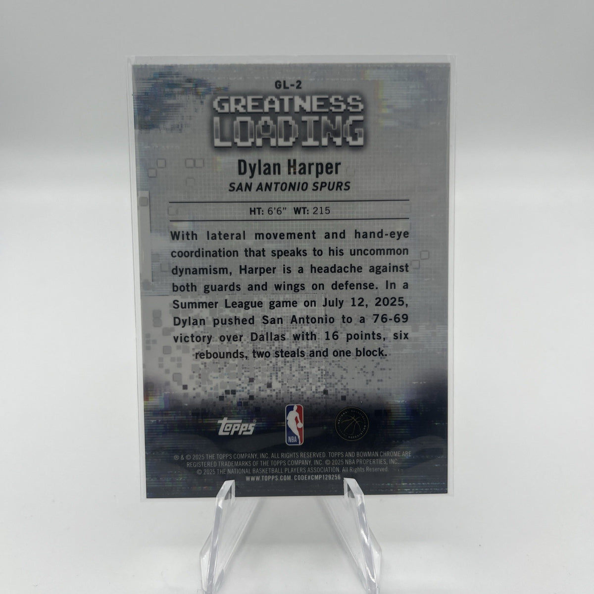 2025-26 Bowman - Greatness Loading Dylan Harper #GL-2 Purple Refractor /250 (RC)