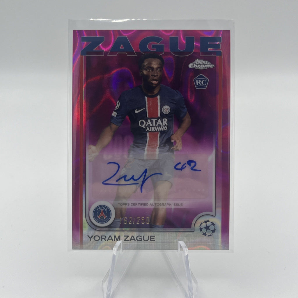 2024-25 Topps Chrome UEFA Yoram Zague Auto RC Pink Lava Refractor #/250 PSG
