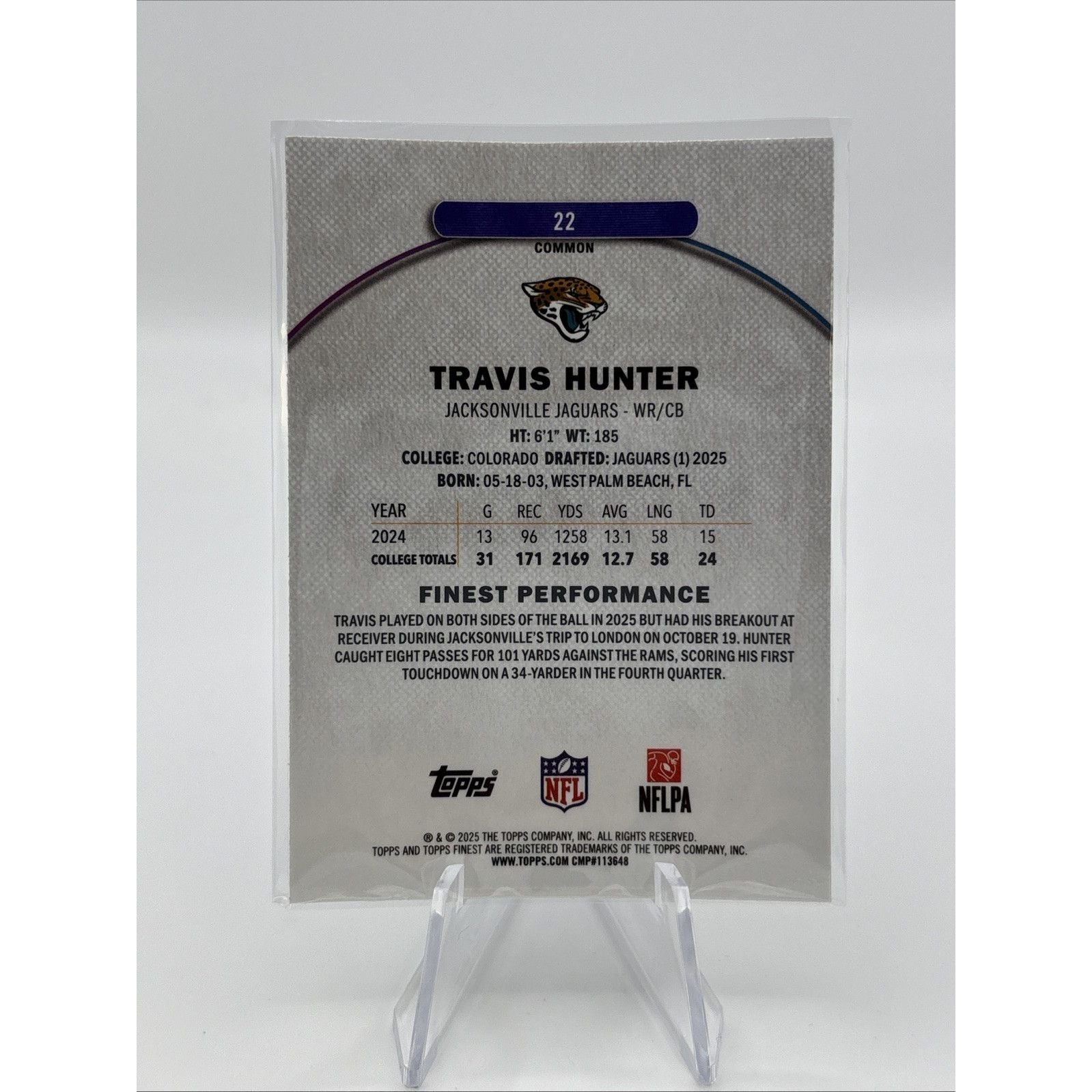 2025 Topps Finest Travis Hunter X-Fractor RC #22 Common Jaguars Rookie