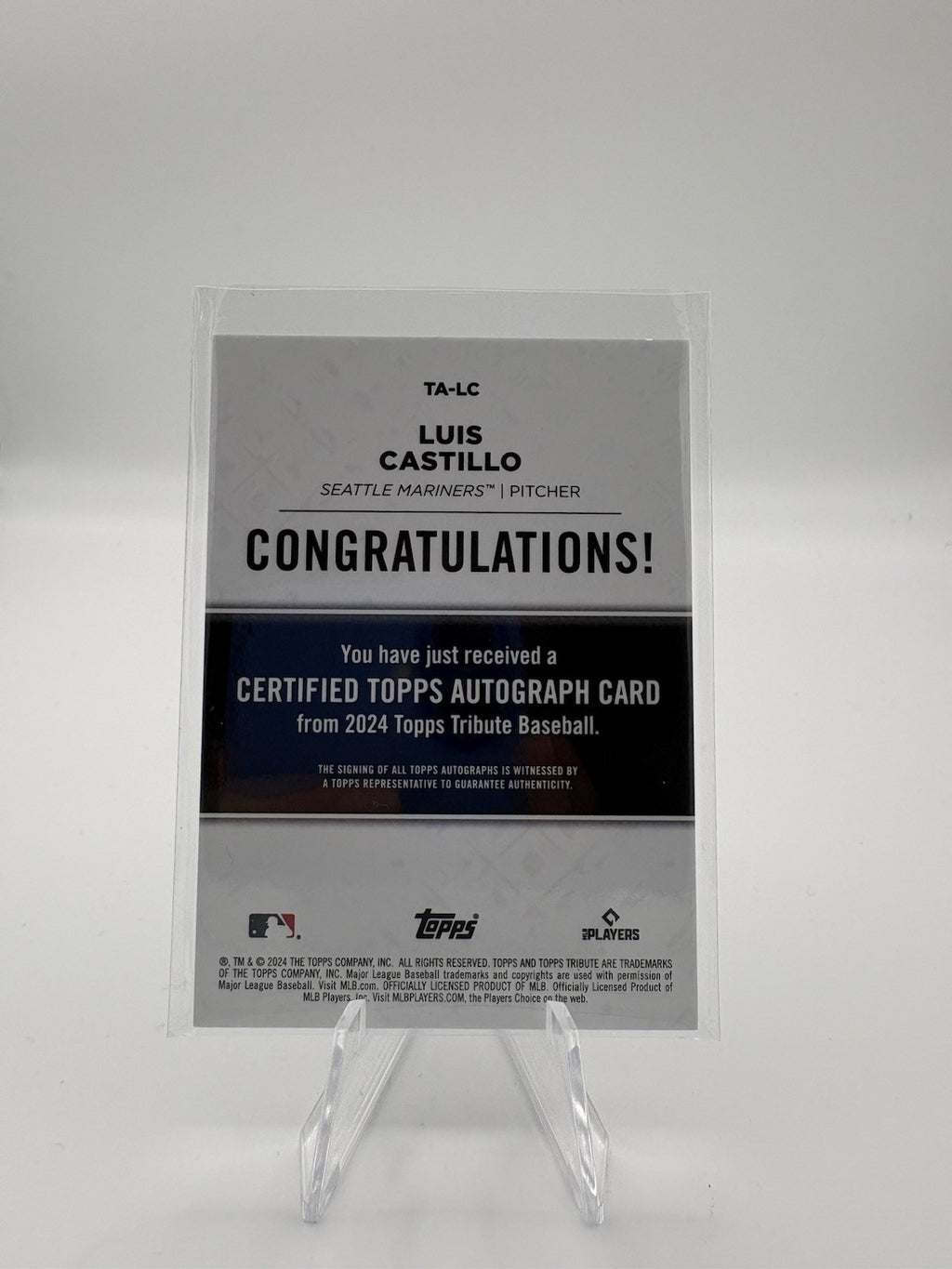 LUIS CASTILLO AUTO /199 On Card 2024 Topps Tribute TA-LC Mariners