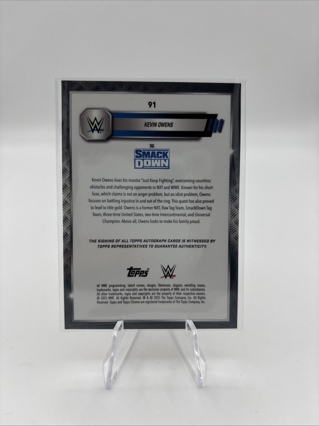 2026 Topps Chrome WWE Kevin Owens #/25 TRUE ORANGE Auto Blue Brand Smackdown