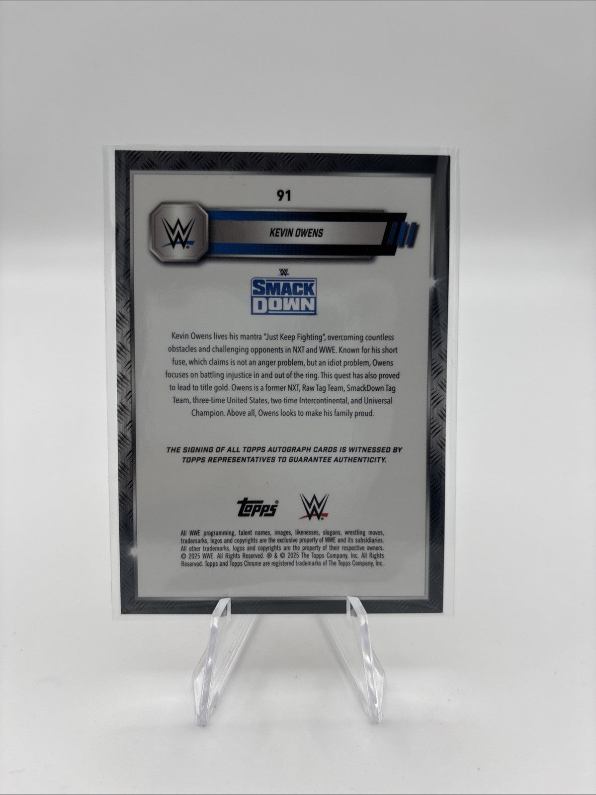 2026 Topps Chrome WWE Kevin Owens #/25 TRUE ORANGE Auto Blue Brand Smackdown