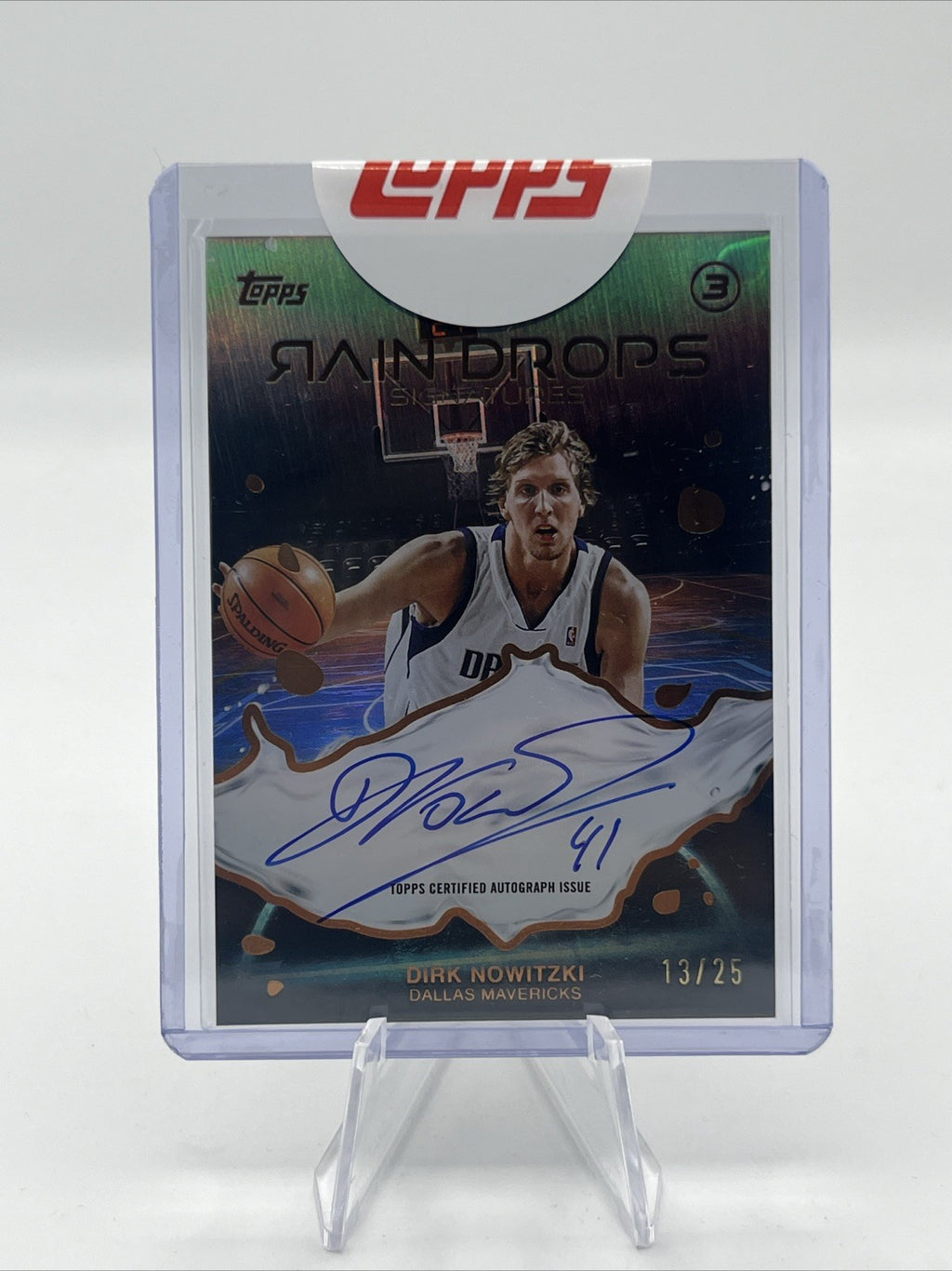 2025-26 Topps Three Dirk Nowitzki Raindrops Auto Bronze #/25 Mavericks