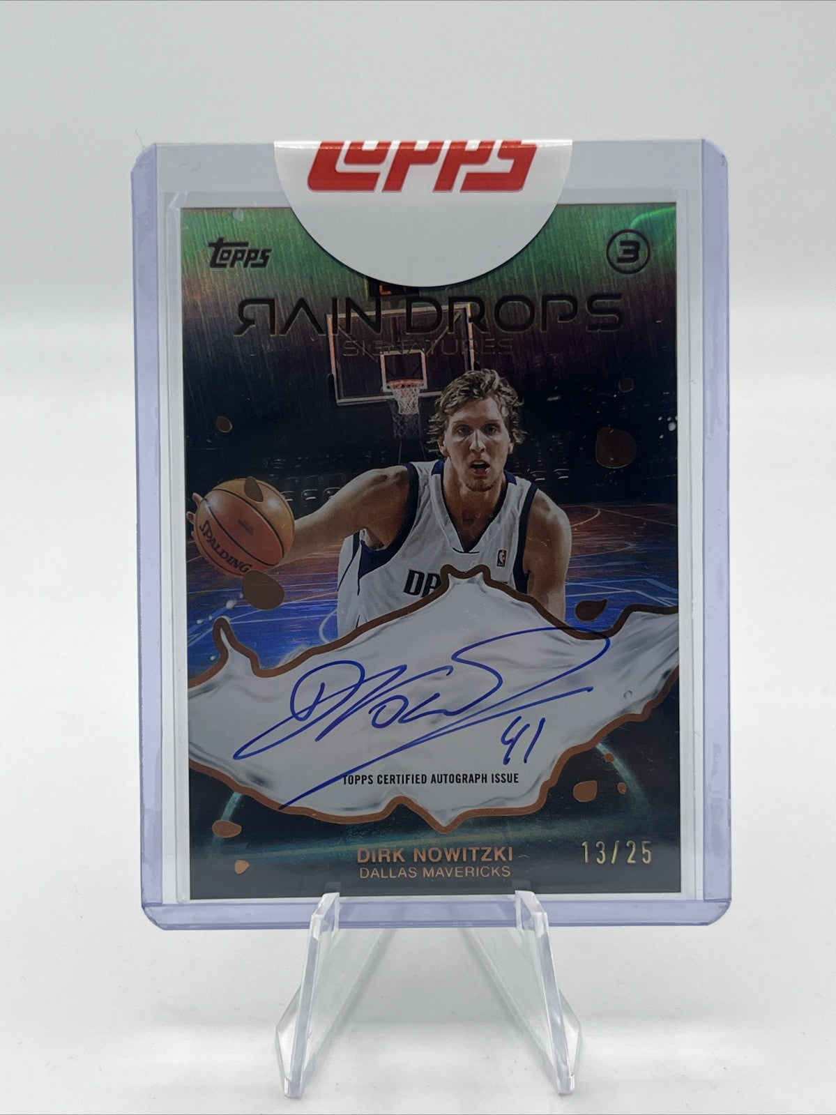 2025-26 Topps Three Dirk Nowitzki Raindrops Auto Bronze #/25 Mavericks